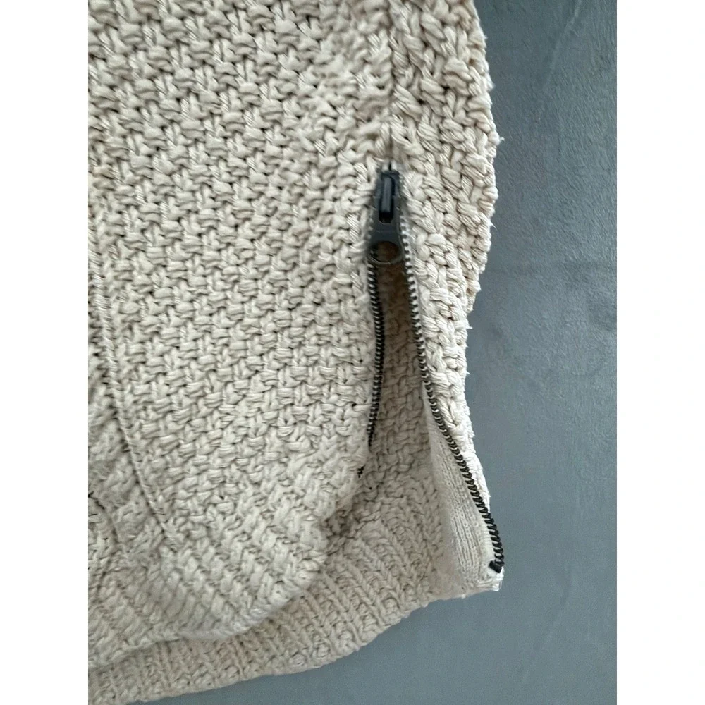 LL Bean Signature Fishermen Cable Knit Sweater Women L Cream Cottagecore Zipper
